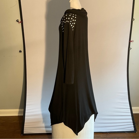 Blooming Rose Witchy 2X Black Jersey Maxi Dress Silver Dot Trim Bat Wing Hem - Picture 9 of 15